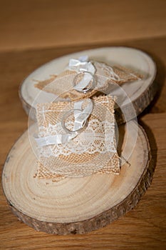 Wedding Rings on cushion Structured wooden Tree part