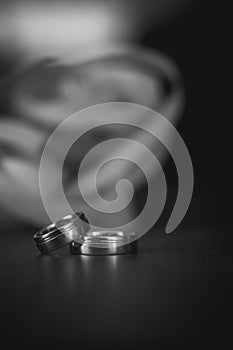 Wedding rings  on dark  table