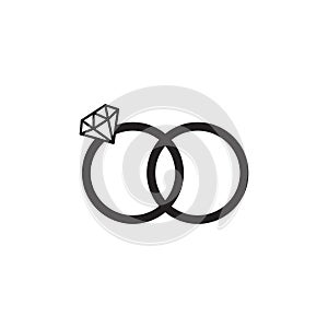 Wedding Rings With Diamond icon on white, vector illustration.