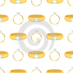 Wedding rings with diamond love marriage celebration jewelry marry gold jewellery seamless pattern background vector