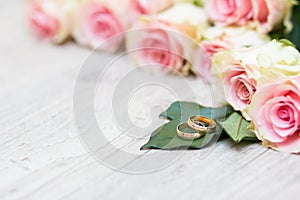 Wedding rings and flowers