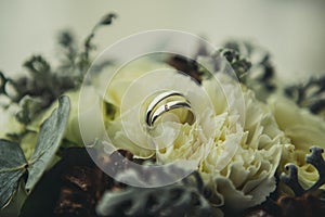 Wedding rings on flowers