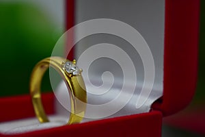 Wedding rings are gold decorated with genuine diamonds.