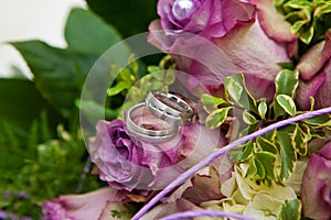 Wedding rings golden white purple