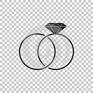 Wedding rings icon isolated on transparent background. Bride and groom jewelery sign. Marriage icon. Diamond ring icon