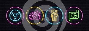 Wedding rings, Inclusion and Friend minimal line icons. For web application, printing. Neon laser 3d lights. Vector