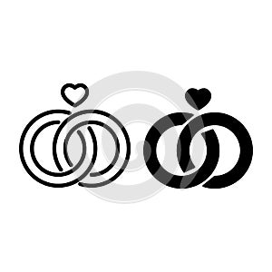 Wedding rings line and glyph icon. Engagement rings vector illustration isolated on white. Jewelery outline style design