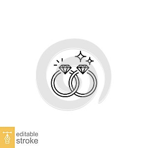 Wedding rings line icon. Shiny elegant diamond ring for couple relationship