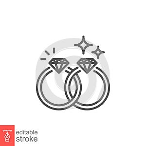 Wedding rings line icon. Shiny elegant diamond ring for couple relationship