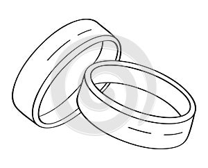 Wedding rings with linear, continuous style. Symbol of marriage. Wedding ceremony. Happy newlyweds exchange rings.