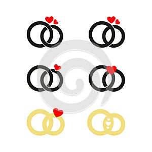 Wedding rings logo. Hearts vector icons set. Beauty logo collection.