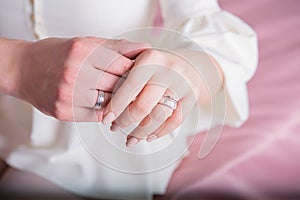 Wedding rings on a models, jewelry concept