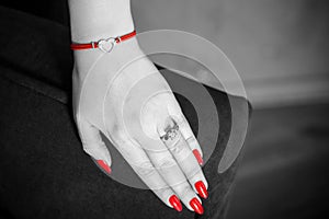 Wedding rings on a models, jewelry concept