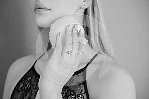 Wedding rings on a models, jewelry concept