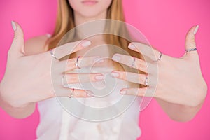 Wedding rings on a models, jewelry concept