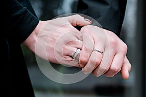 Wedding rings on a models, jewelry concept
