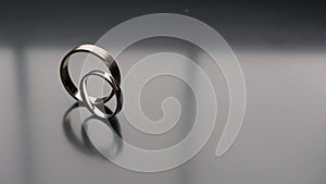 Wedding rings. Pair of marriage symbols. Love of bride and groom becoming wife and husband. Matrimony symbol.