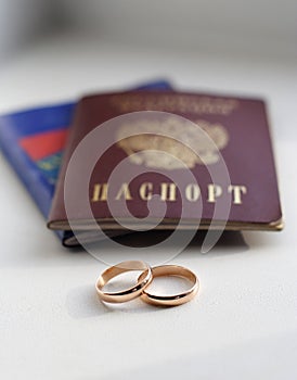 Wedding rings and the passport of Russia