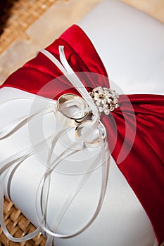 Wedding Rings and Pillow photo