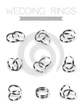 Wedding rings platinum silver flat style compose design