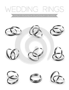 Wedding rings platinum silver half round style compose design