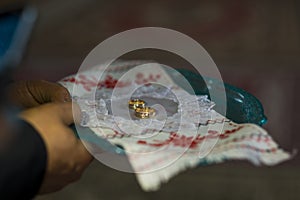 Wedding rings with red gold photo