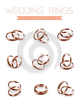 Wedding rings rose gold half round style compose design