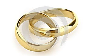 Wedding rings set of gold metal on white background isolated vector illustration