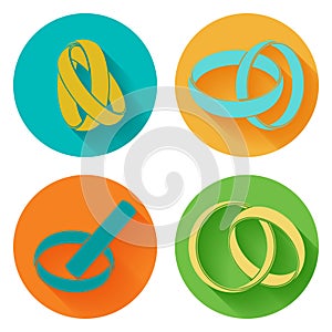 Wedding rings sign icon. 4 icons set. Vector