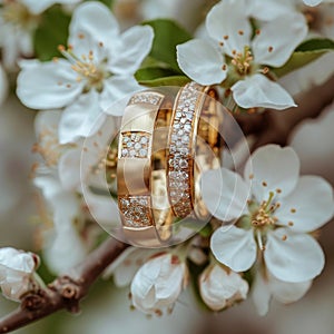 Wedding Rings on Tree Branch