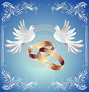 Wedding rings and two doves