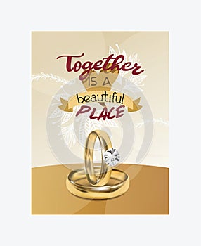Wedding rings vector wed shop of engagement symbol gold jewellery for proposal marriage sign business-card backdrop
