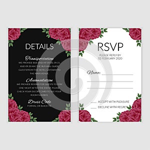 Wedding rose floral rsvp card template