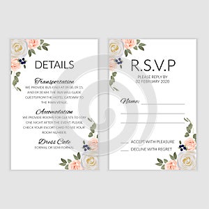 Wedding rsvp card template with pastel rose bouquet