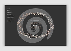 Wedding Salon Internet Shop Floral Landing Page Template. Spring Sale Banner Web Page Website with Gold Foiled Flowers. Wedding
