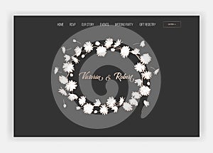 Wedding Salon Internet Shop Floral Landing Page Template. Spring Sale Banner Web Page Website with Gold Foiled Flowers. Wedding