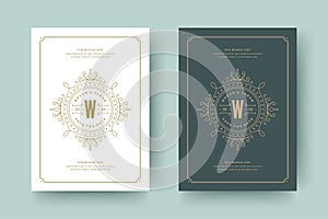 Wedding save the date invitation cards vintage flourishes ornaments with ornate decorations vector elegant template.
