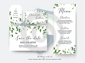 Wedding save the date, place card, label cards vector design. Bo