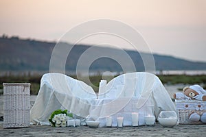 Wedding by the sea. Details of wedding decoration at the seaside. photo