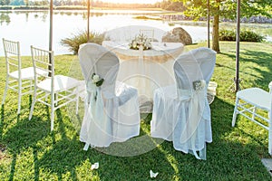 Wedding seats into sunlight