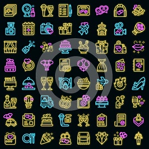 Wedding service icons set outline vector. Party catering vector neon