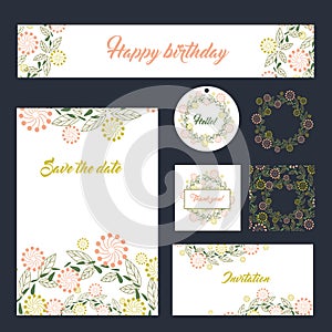 Wedding set stationery design set templates greeting cards