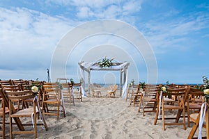 A wedding setting on a beach