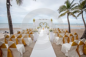 Wedding setup detail on the beach.