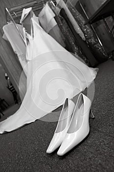 Wedding Shoes and Dress (black and white)