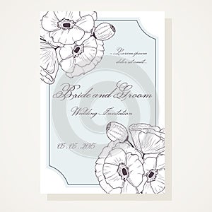 Wedding shover with outline poppies