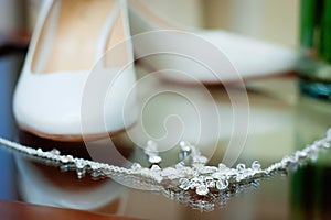 Wedding silver jewelry and bride shoes