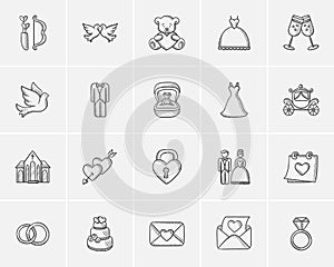 Wedding sketch icon set.