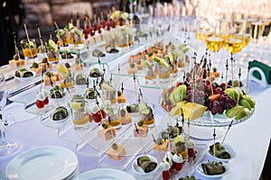 Wedding snacks. Big festive table