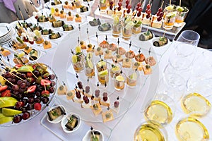 Wedding snacks. Big festive table